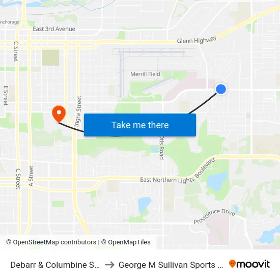 Debarr & Columbine St Ene to George M Sullivan Sports Arena map