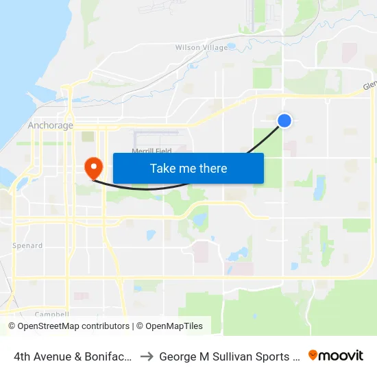 4th Avenue & Boniface Ese to George M Sullivan Sports Arena map