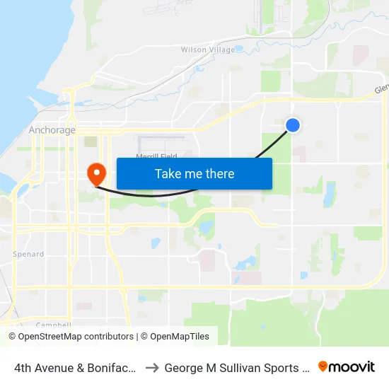 4th Avenue & Boniface Ene to George M Sullivan Sports Arena map