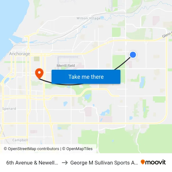 6th Avenue & Newell Ene to George M Sullivan Sports Arena map