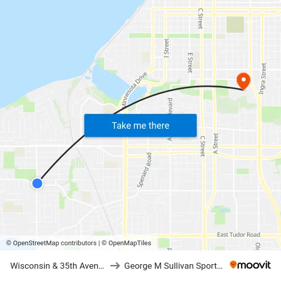 Wisconsin & 35th Avenue Nne to George M Sullivan Sports Arena map