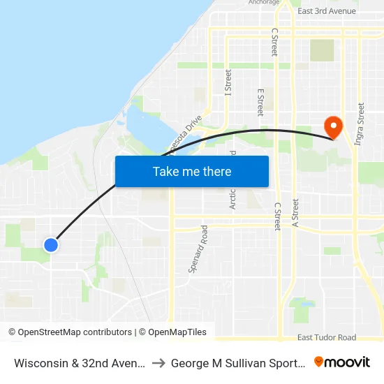 Wisconsin & 32nd Avenue Nne to George M Sullivan Sports Arena map