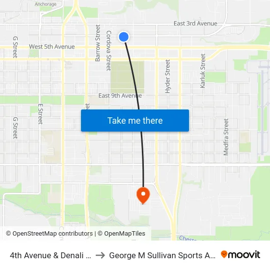 4th Avenue & Denali Ese to George M Sullivan Sports Arena map