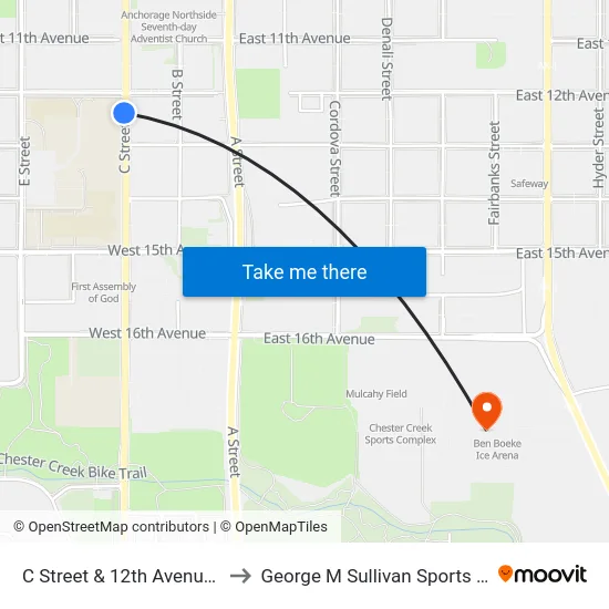 C Street & 12th Avenue Ssw to George M Sullivan Sports Arena map