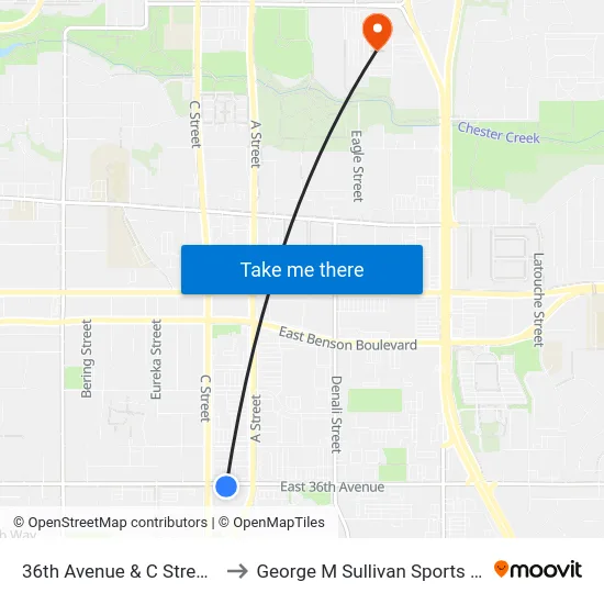 36th Avenue & C Street Ese to George M Sullivan Sports Arena map