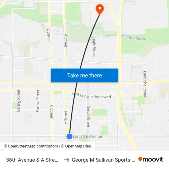 36th Avenue & A Street Ese to George M Sullivan Sports Arena map