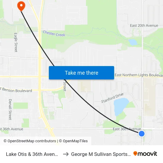 Lake Otis & 36th Avenue Ssw to George M Sullivan Sports Arena map