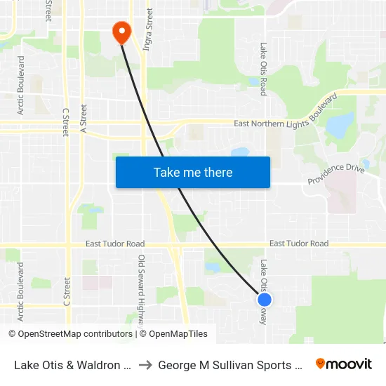 Lake Otis & Waldron Ssw to George M Sullivan Sports Arena map