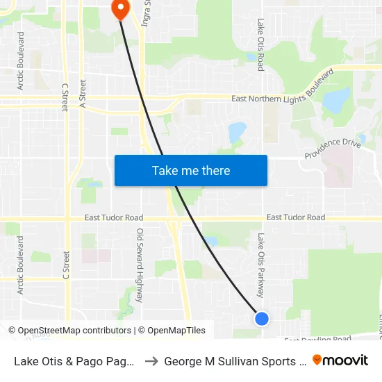 Lake Otis & Pago Pago Nnw to George M Sullivan Sports Arena map