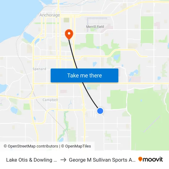 Lake Otis & Dowling Ssw to George M Sullivan Sports Arena map