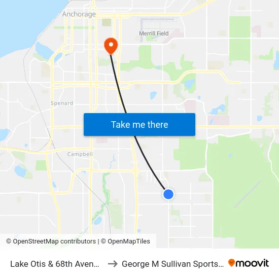 Lake Otis & 68th Avenue Ssw to George M Sullivan Sports Arena map