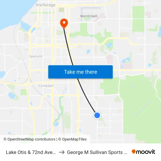 Lake Otis & 72nd Ave Ssw to George M Sullivan Sports Arena map