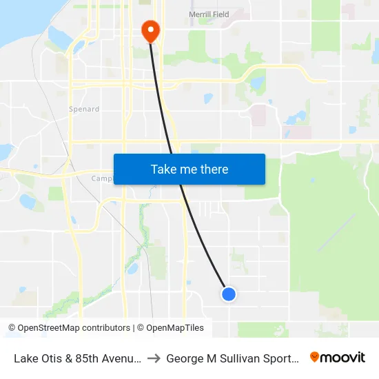 Lake Otis & 85th Avenue Nnw to George M Sullivan Sports Arena map