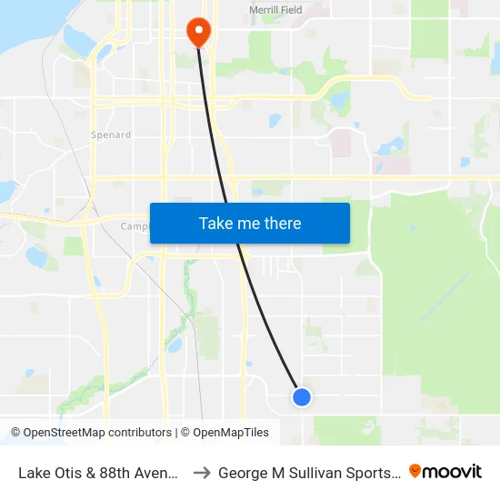 Lake Otis & 88th Avenue Ssw to George M Sullivan Sports Arena map