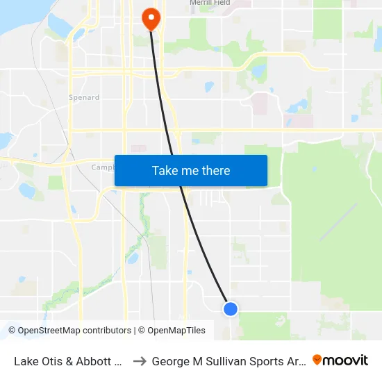 Lake Otis & Abbott Nne to George M Sullivan Sports Arena map