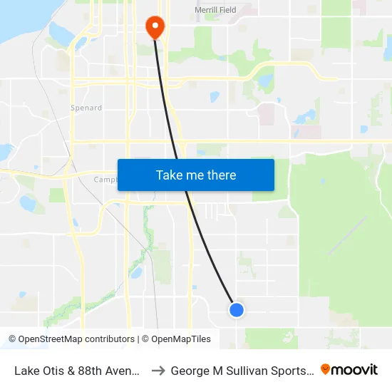 Lake Otis & 88th Avenue Nne to George M Sullivan Sports Arena map