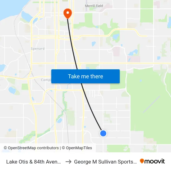 Lake Otis & 84th Avenue Sse to George M Sullivan Sports Arena map