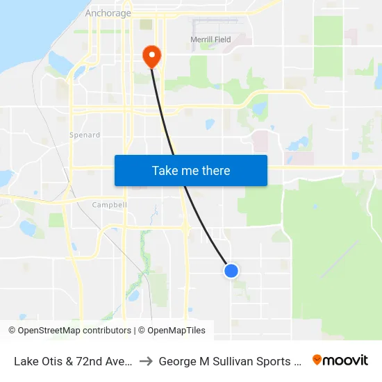 Lake Otis & 72nd Ave Nne to George M Sullivan Sports Arena map