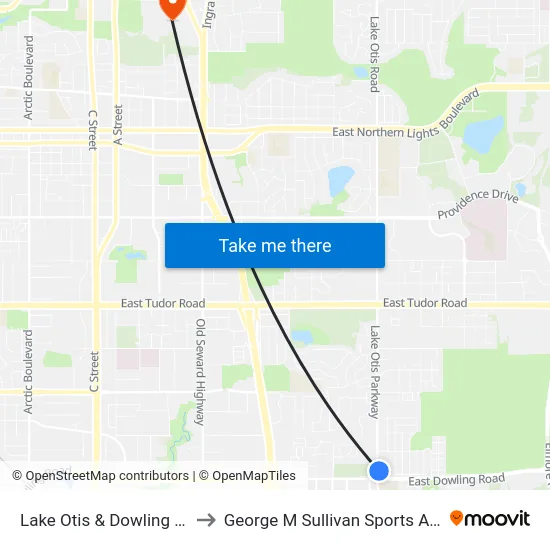 Lake Otis & Dowling Nne to George M Sullivan Sports Arena map