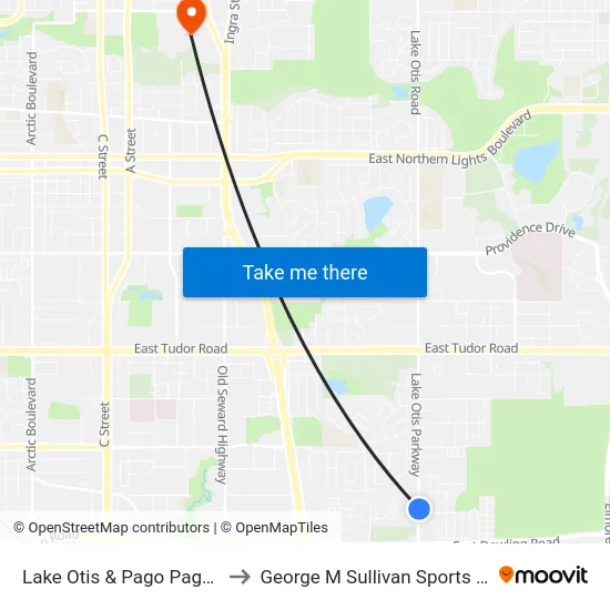 Lake Otis & Pago Pago Nne to George M Sullivan Sports Arena map