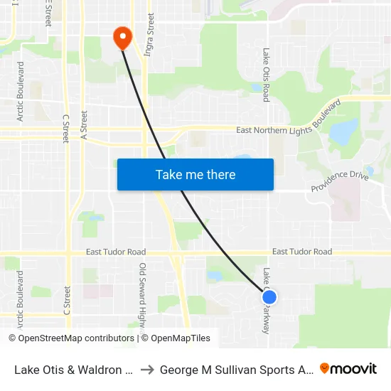Lake Otis & Waldron Nne to George M Sullivan Sports Arena map