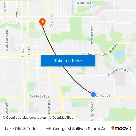 Lake Otis & Tudor Nne to George M Sullivan Sports Arena map