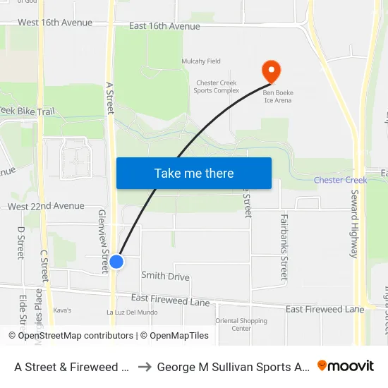A Street & Fireweed Nne to George M Sullivan Sports Arena map