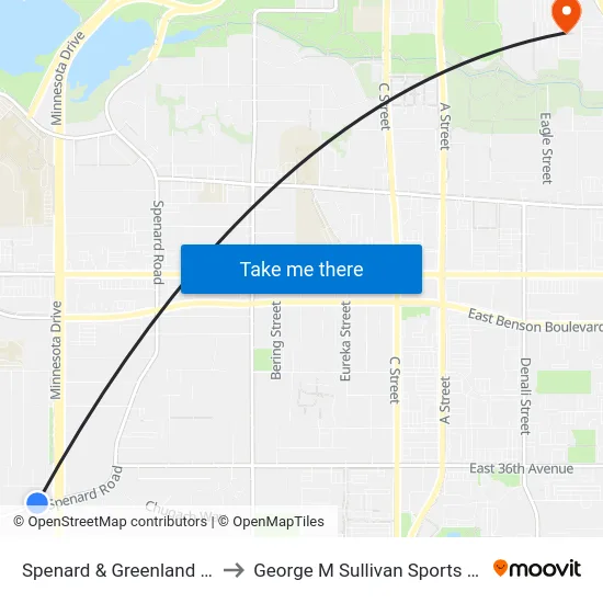 Spenard & Greenland Wnw to George M Sullivan Sports Arena map