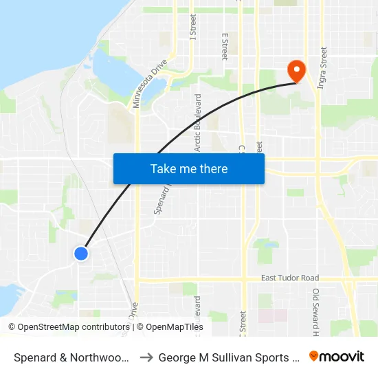 Spenard & Northwood Ene to George M Sullivan Sports Arena map
