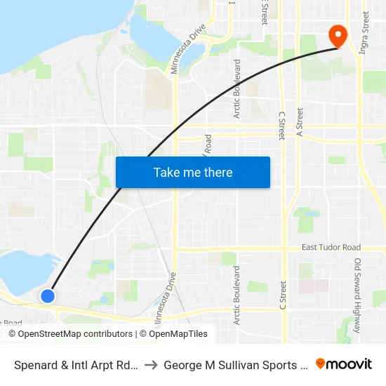 Spenard & Intl Arpt Rd Nnw to George M Sullivan Sports Arena map