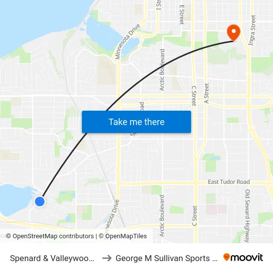 Spenard & Valleywood Nne to George M Sullivan Sports Arena map