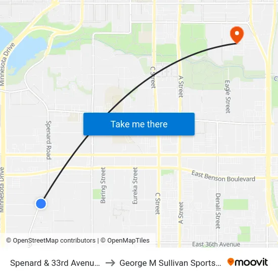 Spenard & 33rd Avenue Nne to George M Sullivan Sports Arena map