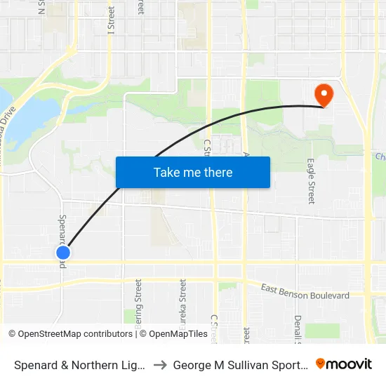 Spenard & Northern Lights Nne to George M Sullivan Sports Arena map