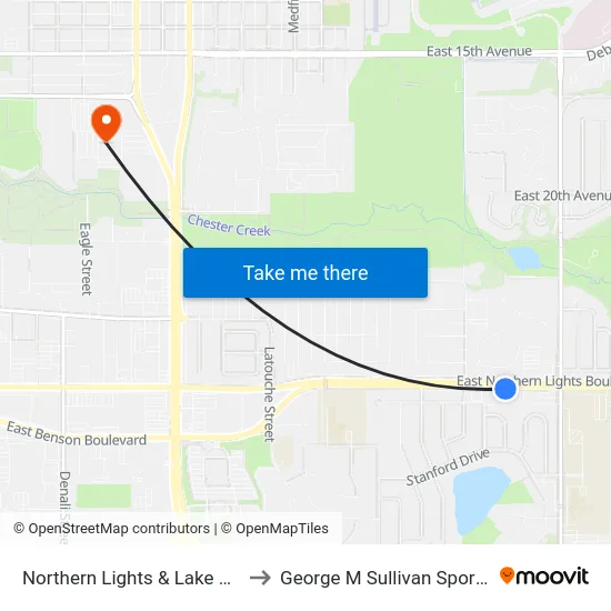 Northern Lights & Lake Otis Wsw to George M Sullivan Sports Arena map