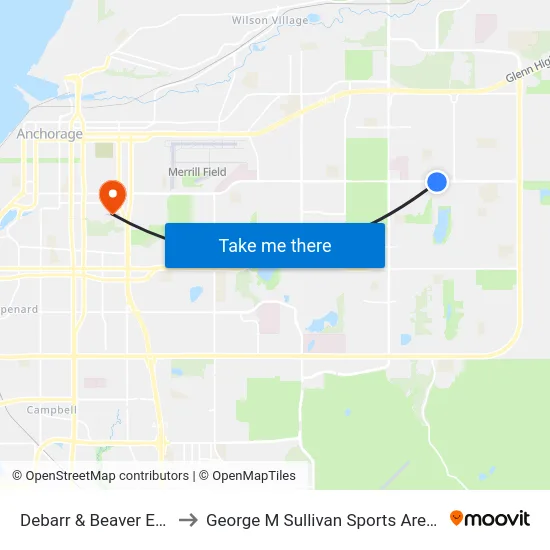 Debarr & Beaver Ese to George M Sullivan Sports Arena map