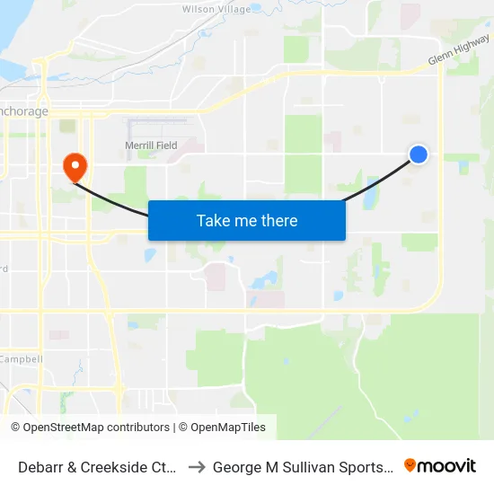 Debarr & Creekside Ctr Wsw to George M Sullivan Sports Arena map