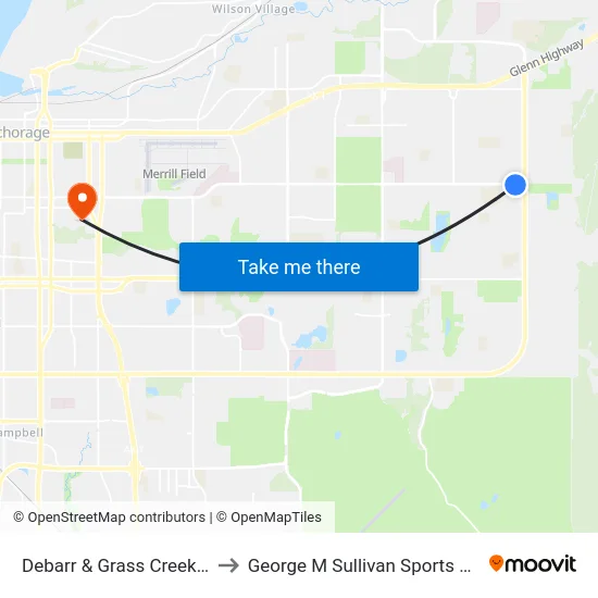 Debarr & Grass Creek Ese to George M Sullivan Sports Arena map