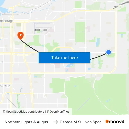 Northern Lights & Augustine Wnw to George M Sullivan Sports Arena map