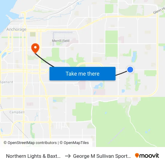 Northern Lights & Baxter Wnw to George M Sullivan Sports Arena map