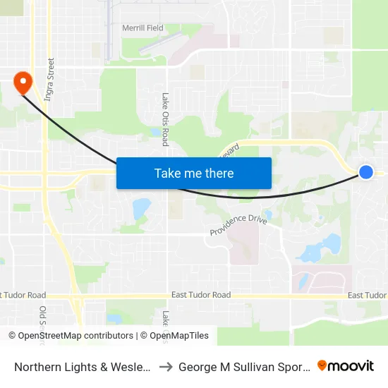 Northern Lights & Wesleyan Wnw to George M Sullivan Sports Arena map