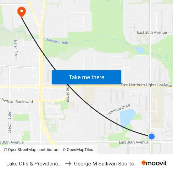 Lake Otis & Providence Nne to George M Sullivan Sports Arena map
