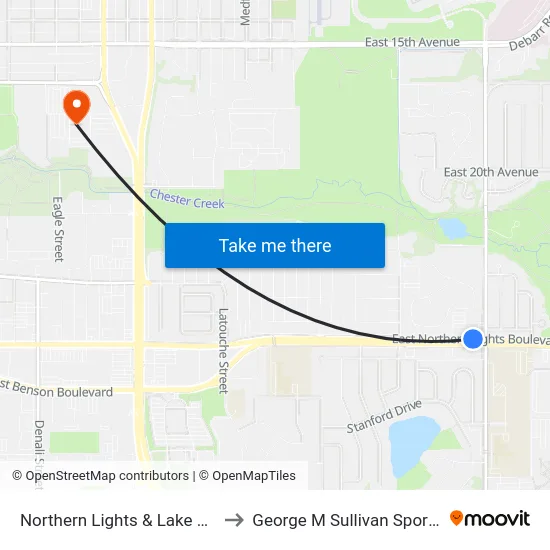 Northern Lights & Lake Otis Wnw to George M Sullivan Sports Arena map