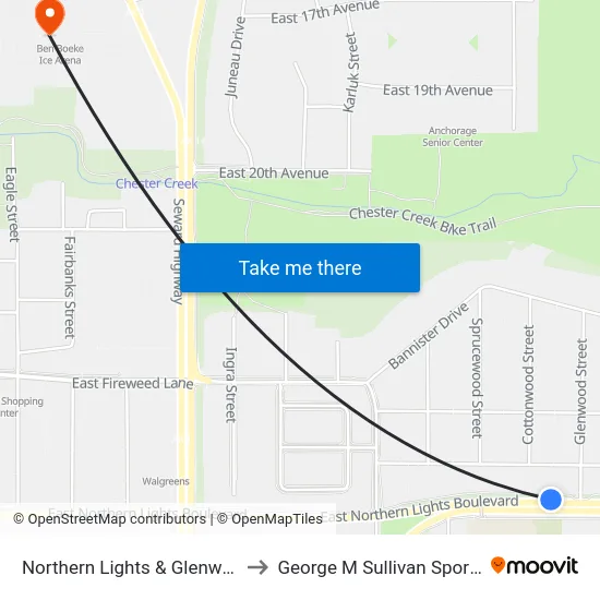 Northern Lights & Glenwood Wnw to George M Sullivan Sports Arena map