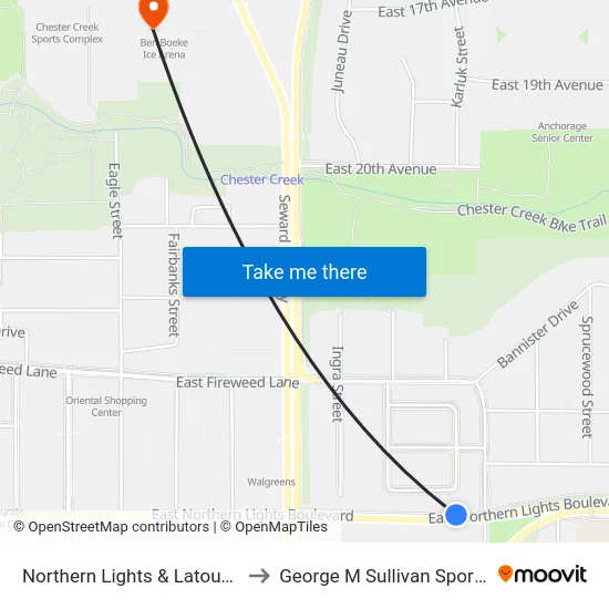 Northern Lights & Latouche Wnw to George M Sullivan Sports Arena map