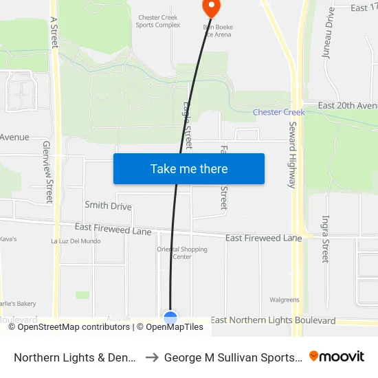 Northern Lights & Denali Ene to George M Sullivan Sports Arena map