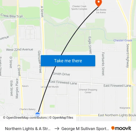 Northern Lights & A Street Wnw to George M Sullivan Sports Arena map
