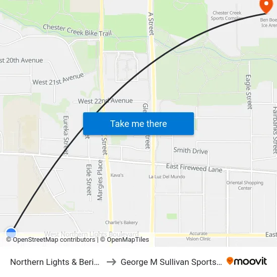 Northern Lights & Bering Ene to George M Sullivan Sports Arena map