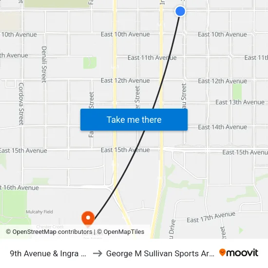 9th Avenue & Ingra Ese to George M Sullivan Sports Arena map