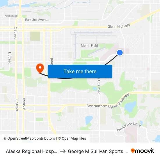 Alaska Regional Hospital N to George M Sullivan Sports Arena map