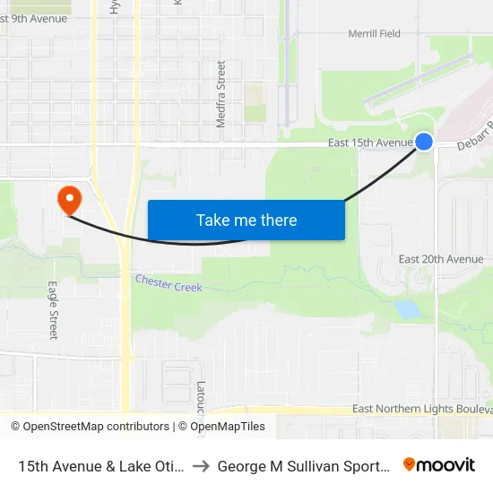 15th Avenue & Lake Otis Wnw to George M Sullivan Sports Arena map